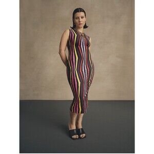 Jonathan Cohen Sleeveless rainbow multicolor  Stripe Sheath stretchy Dress XL